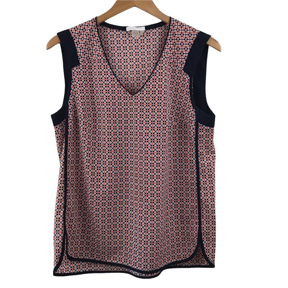 Dalia black and orange geometric print sleeveless blouse size M